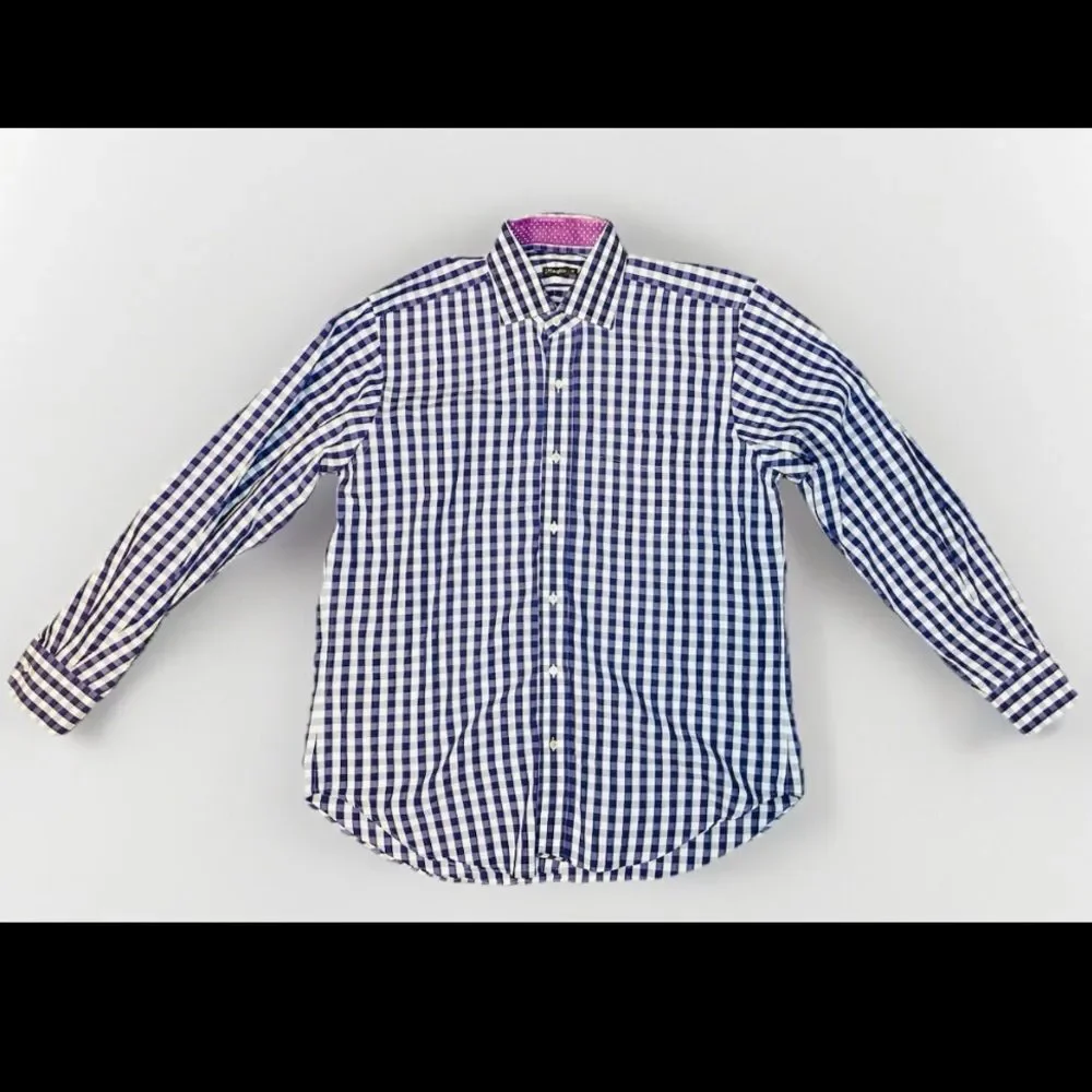 J. McLaughlin Purple White Gingham Plaid Button-Down Long Sleeve Shirt Men's MED